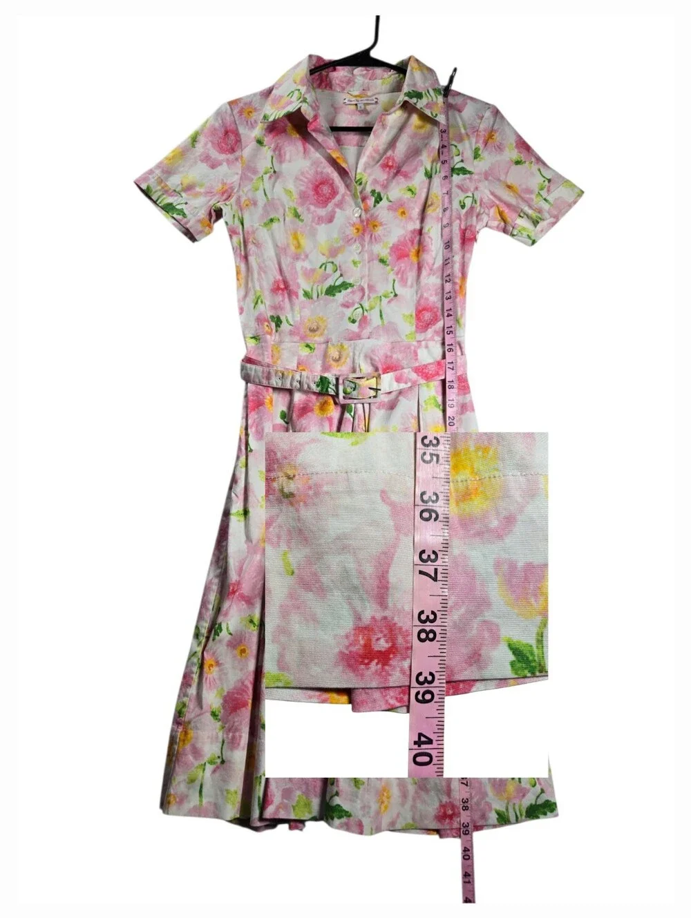 Frances Valentine Isabella Belted Floral Shirt Dress Pink Poppy Pockets